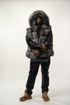 Men's Fox Fur Vest With Hood [Silver]