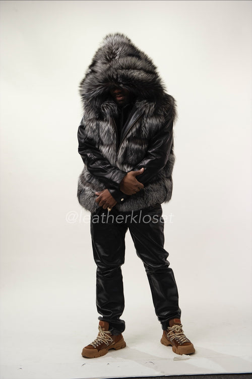 Men's Fox Fur Vest With Hood [Silver]