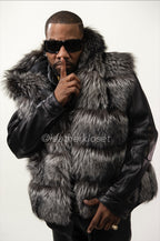 Men's Fox Fur Vest With Hood [Silver]