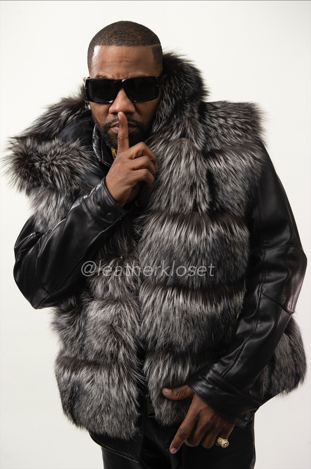 Men's Fox Fur Vest With Hood [Silver]