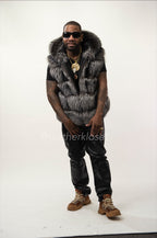 Men's Fox Fur Vest With Hood [Silver]
