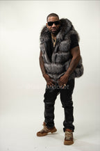 Men's Fox Fur Vest With Hood [Silver]