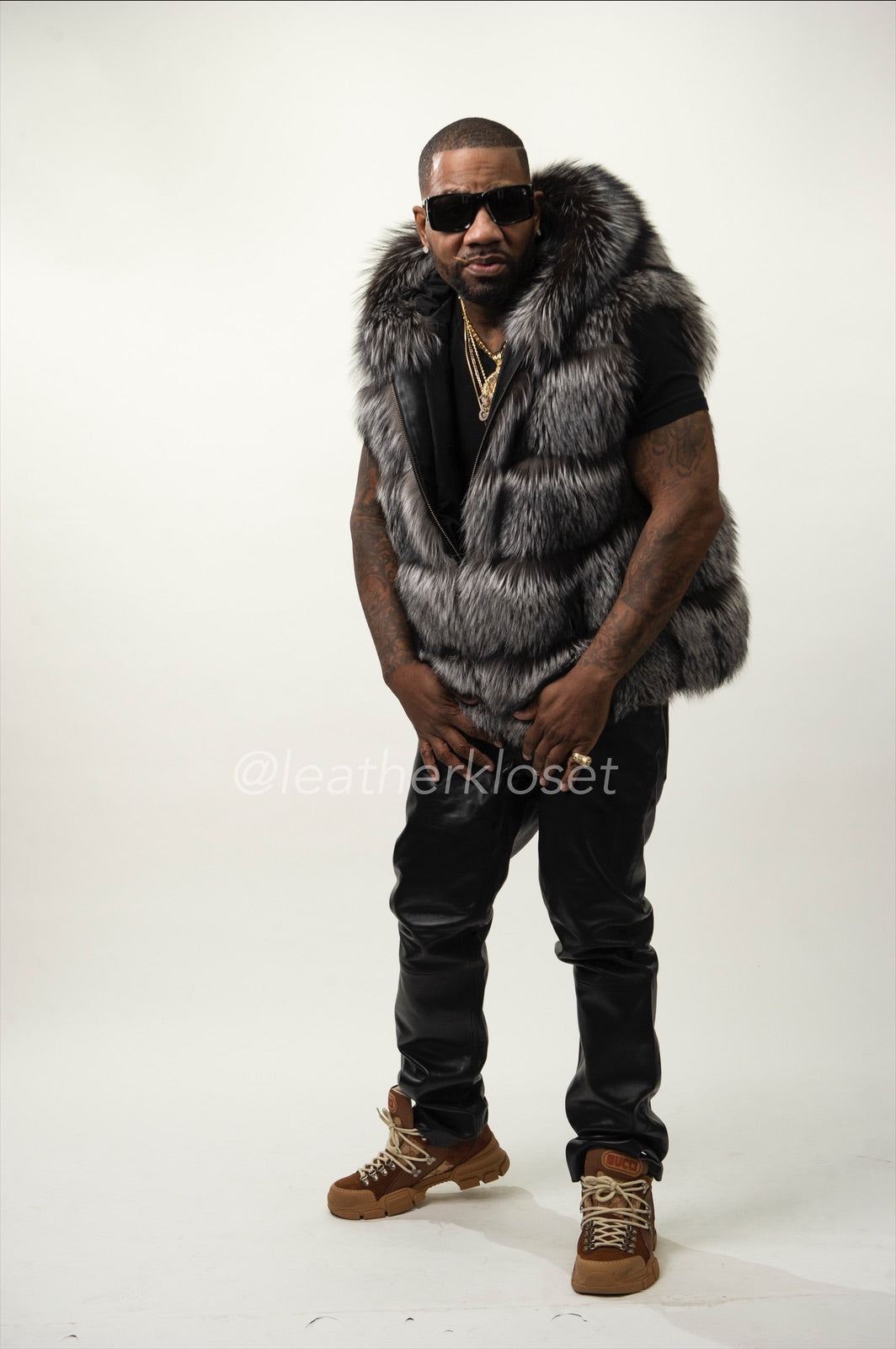 Men's Fox Fur Vest With Hood [Silver]