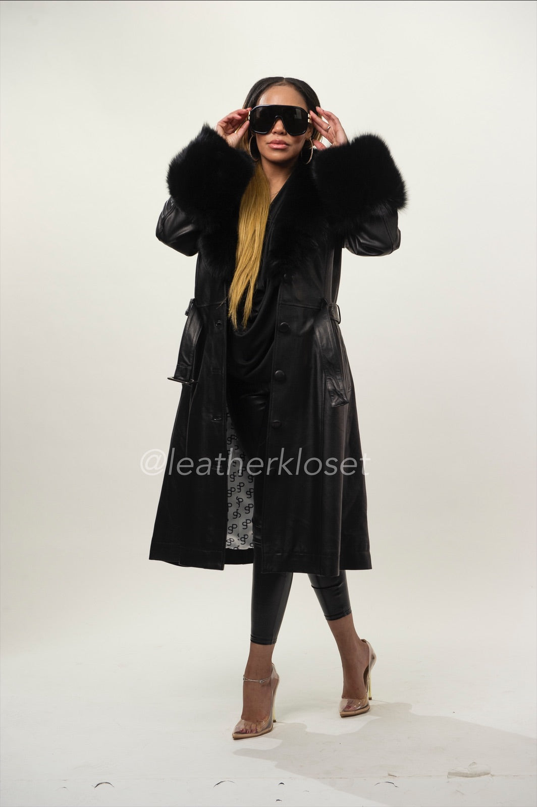 Women's Leather Trench With Full Fox Fur [Black]