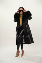 Women's Leather Trench With Full Fox Fur [Black]