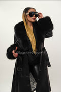 Women's Leather Trench With Full Fox Fur [Black]