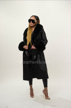 Women's Leather Trench With Full Fox Fur [Black]