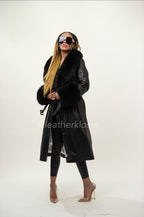 Women's Leather Trench With Full Fox Fur [Black]