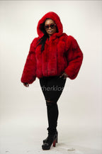 Women's Farah Fox Bomber Jacket With Hood [Red]
