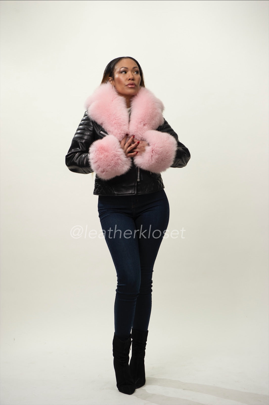 Women's Jay Biker Full Fox Fur [Baby Pink Fox] – LeatherKloset