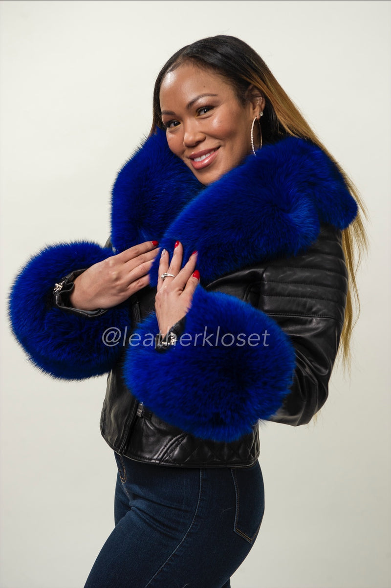 Women's Jay Biker Full Fox Fur [Royal Blue Fox]