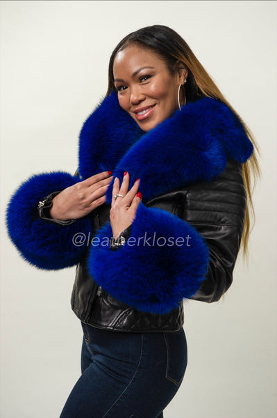 Women's Jay Biker Full Fox Fur [Royal Blue Fox] – LeatherKloset