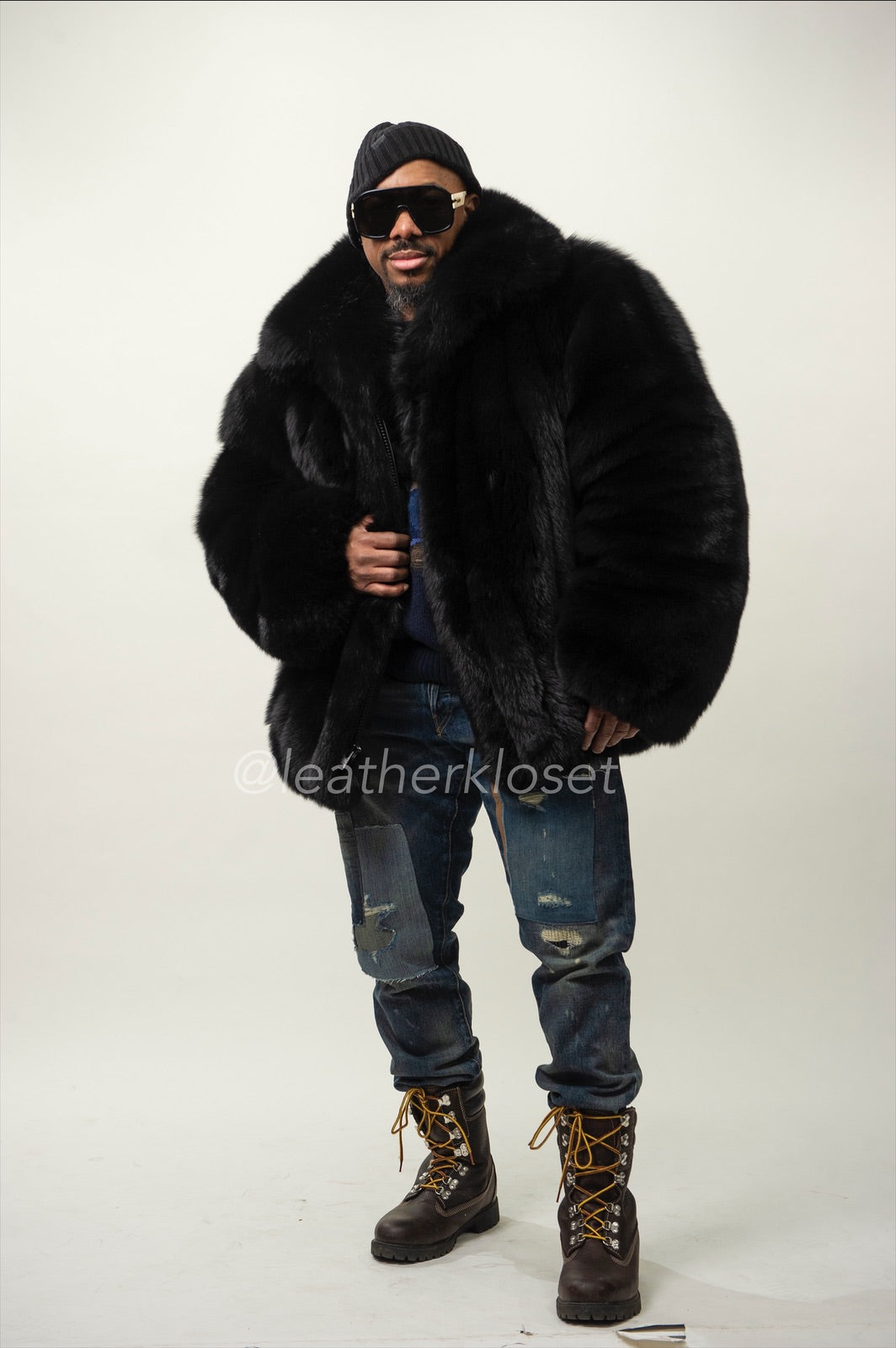 Men's Black Fox Fur Bomber Jacket – LeatherKloset