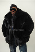 Men's Black Fox Fur Bomber Jacket
