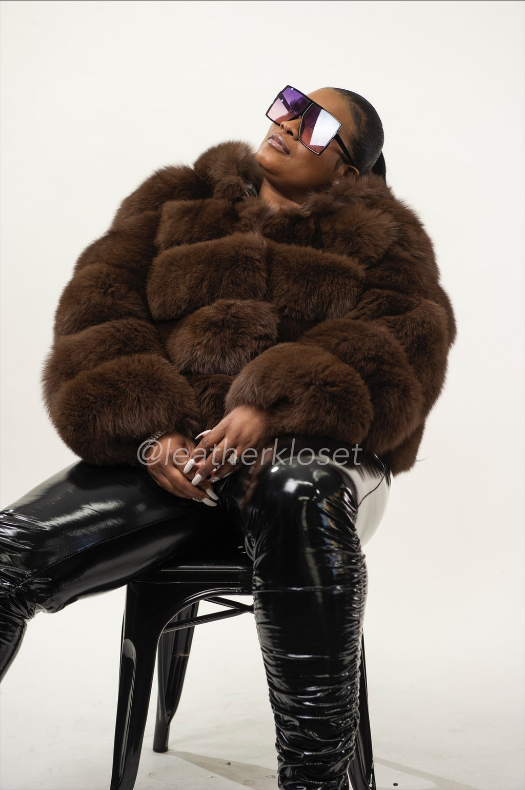 Women's Ava Fox Bomber Jacket With Hood [Chocolate]