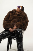 Women's Ava Fox Bomber Jacket With Hood [Chocolate]