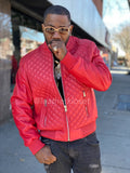 Men's Lucas Quilted Leather Bomber Jacket [Red]