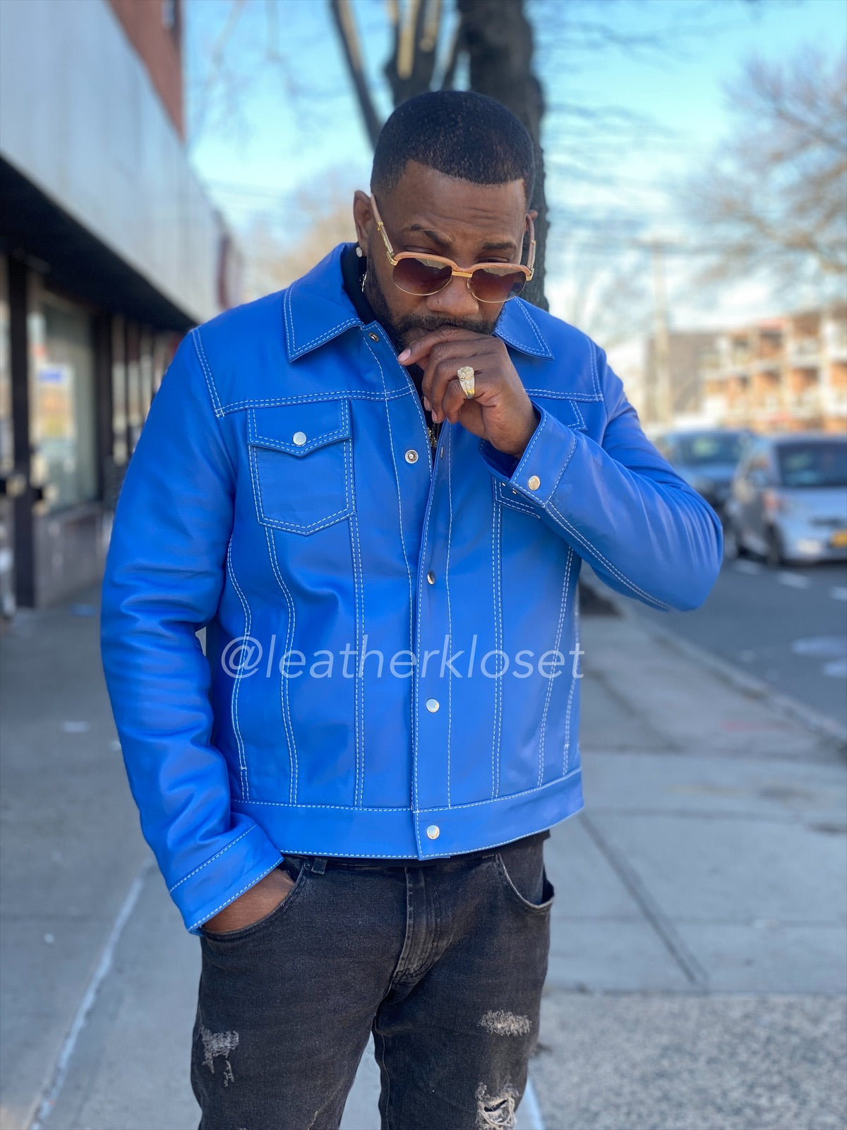 Men's Dylan Royal Blue Jacket Denim Leather – LeatherKloset