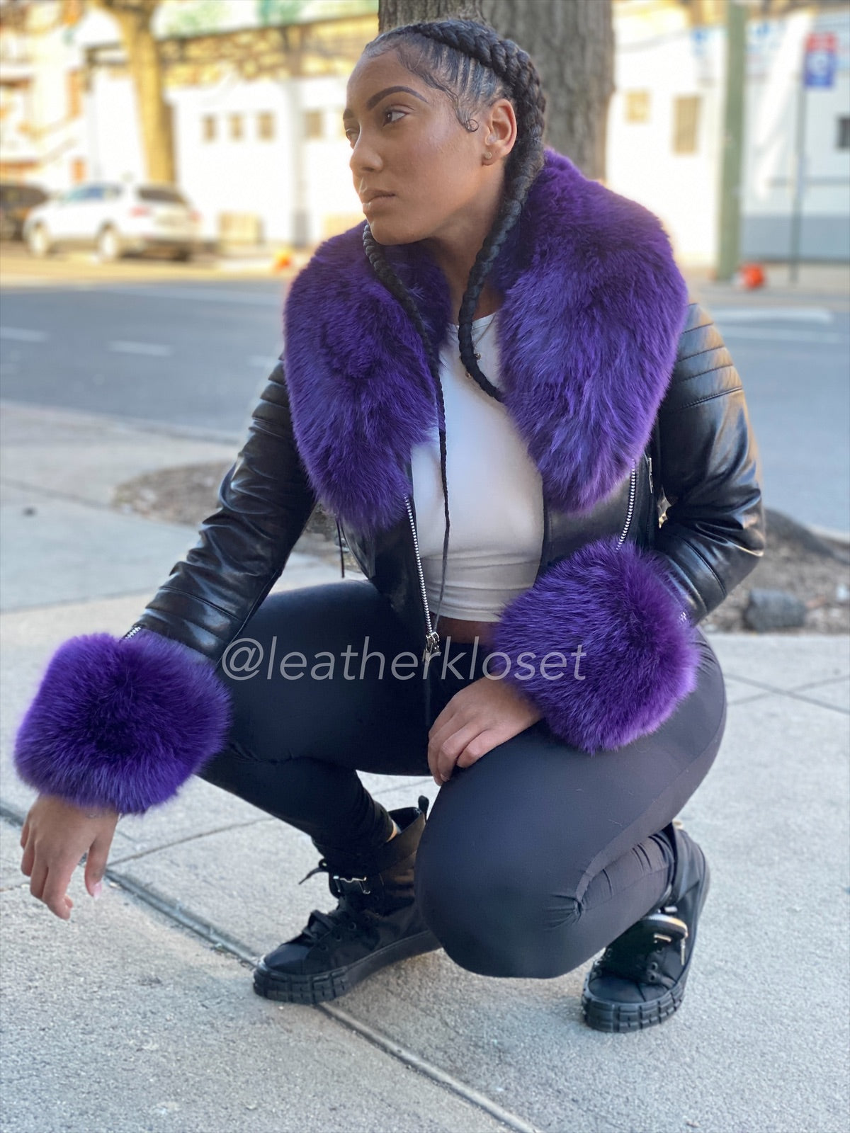Women's Jay Biker Purple Full Fox Fur [Purple Fox] – LeatherKloset