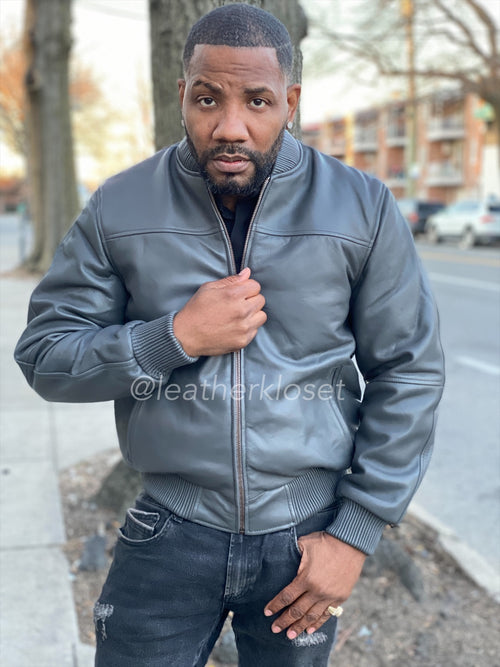Men's Classic Baseball Leather Jacket [Gray]