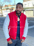Men's Classic Wool And Leather Varsity Jacket [Red/White]