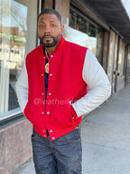 Men's Classic Wool And Leather Varsity Jacket [Red/White]