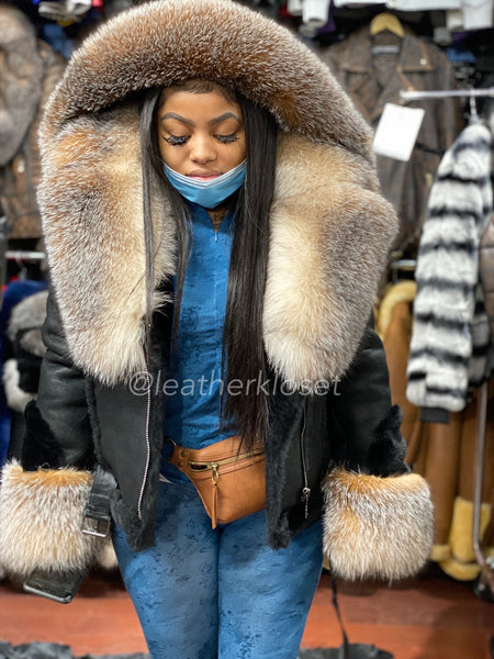 β sheepskin finger hole leather jacket Women's Sheepskin Biker Jacket With Full Fox – LeatherKloset