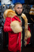 Men's Fox Parka Jacket Red With Gold Fox