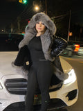 Women's Amber Shearling Sheepskin Jacket With Fox [Black/Silver Fox]