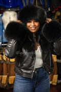 Women's Jay Biker Full Fox Fur With Headband [Black Fur]