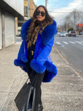 Women's Amber Shearling Sheepskin Jacket With Fox [Royal]