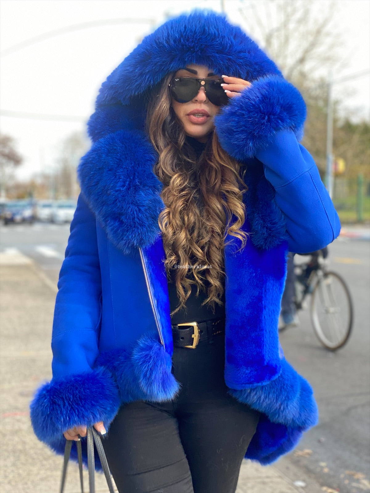 Women's Amber Shearling Sheepskin Jacket With Fox [Royal