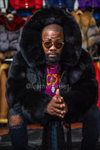 Men's Fox Fur Bomber Jacket [Black]