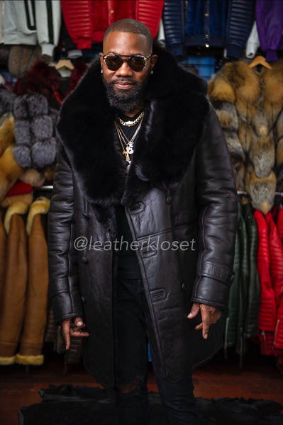 Men's Theo Sheepskin Shearling With Fox [Black with Black Fur