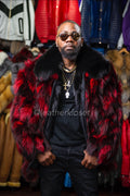 Men's Fox Fur Bomber Jacket [Black and Red]