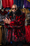 Men's Fox Fur Bomber Jacket [Black and Red]