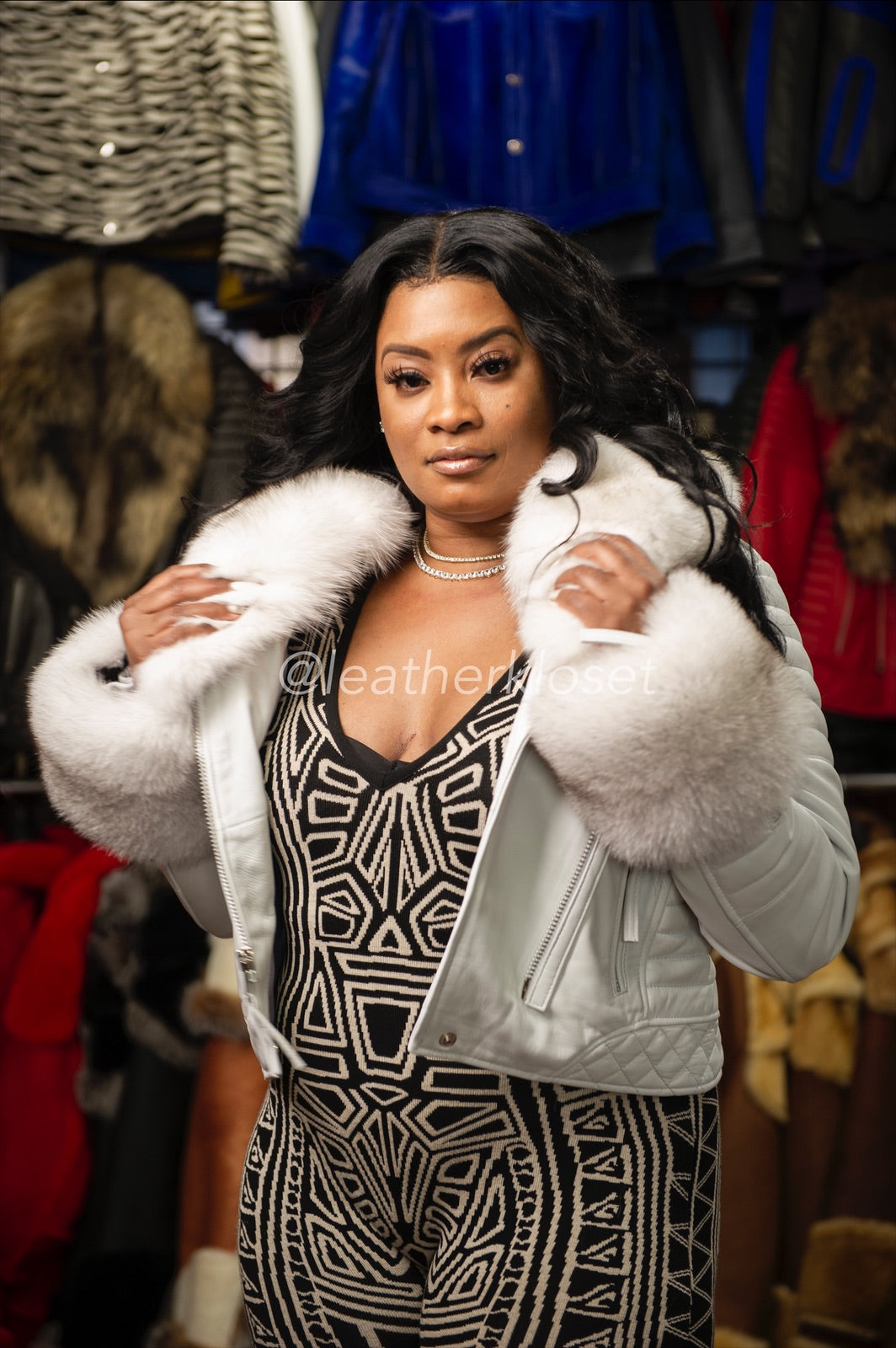 Women's Jay Biker Full Fox Fur [White with White Fur]
