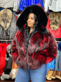 Women's Fox Fur Bomber [Black and Red]