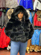 Women's Ava Fox Bomber Jacket With Hood [Black]