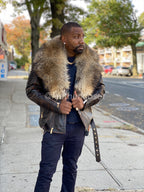 Men's Trey Biker Brown Copper With Raccoon Fur