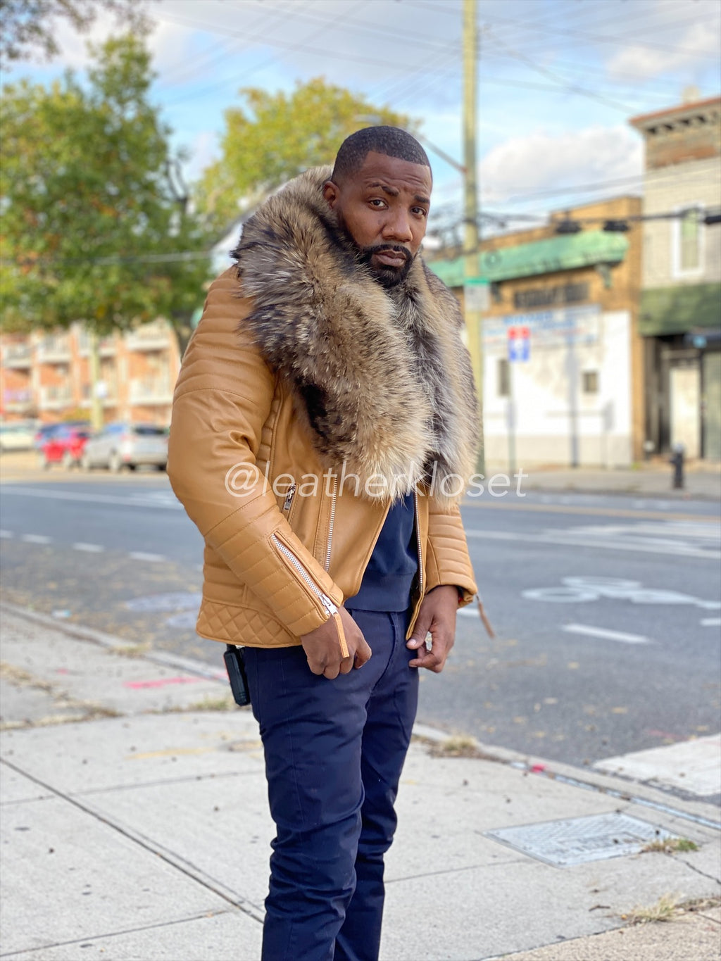 Men's Jay Biker With Raccoon Collar