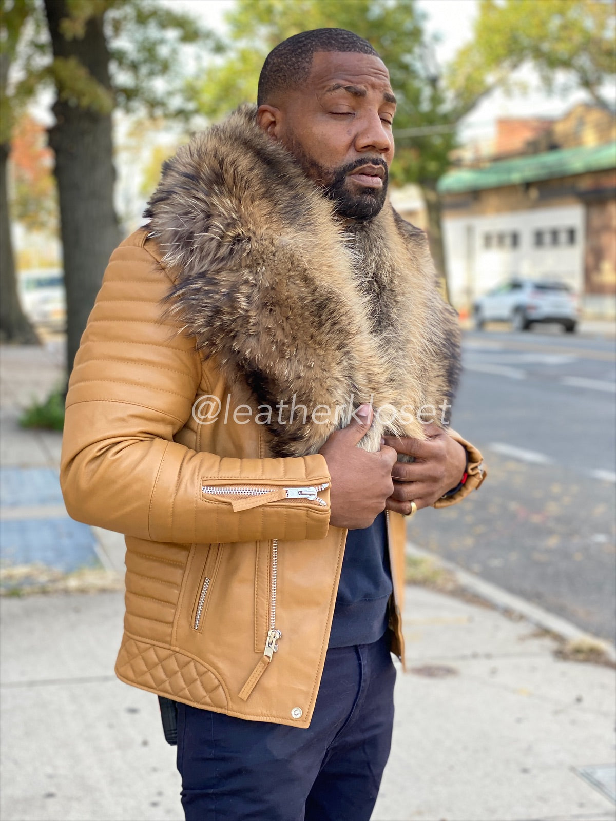 Men's Jay Biker With Raccoon Collar