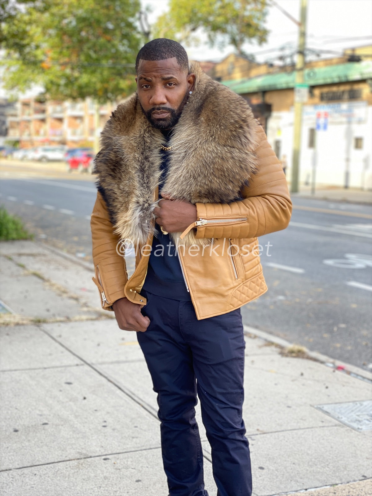 Men's Jay Biker With Raccoon Collar