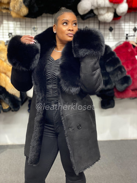 【関税込み】B&W Shearling coat Merino Shearling Lamb Zip Jacket with Wool Embroidery