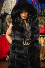 Women's Mia Fox Fur Vest With Hood