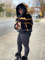 Women's Camille Fox Bomber Jacket With Hood [Black]