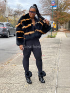 Women's Camille Fox Bomber Jacket With Hood [Black]