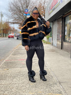 Women's Camille Fox Bomber Jacket With Hood [Black]