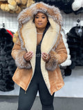 Women's Anna Real Sheepskin Jacket With Fox [Light Tan]