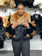 Women's Halle Fox Bomber Jacket With Hood [Black and Gold]